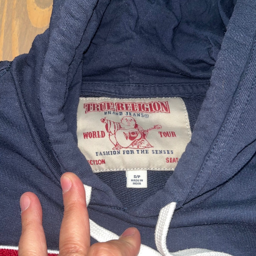 True Religion Hoodie Mens Size S/P Pullover Long Sleeve Blue Red White - Picture 5 of 11